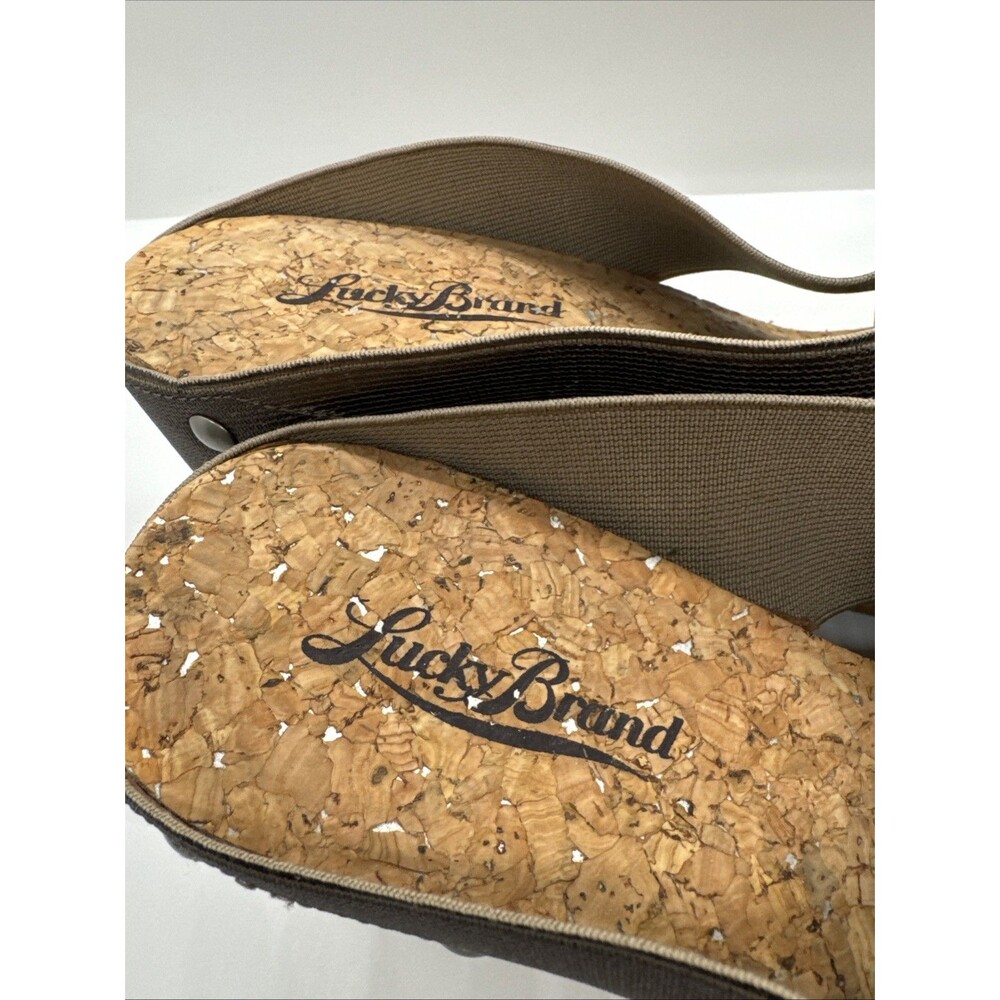 LUCKY BRAND brown metallic bronze stretch Wedge  platform cork sole Sandals 8 - Picture 4 of 11